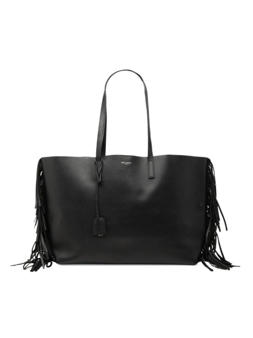 Saint Laurent Fringe Tote Shoulder Bag Black Leather
